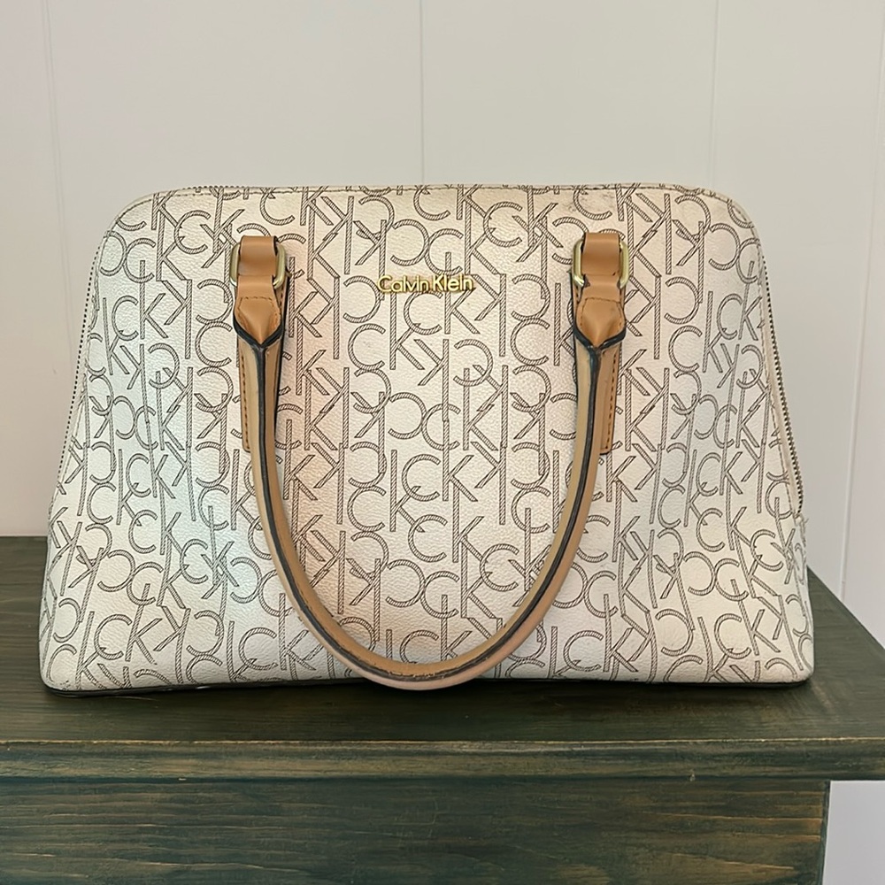 Calvin Klein Cream and Tan Logo Bag